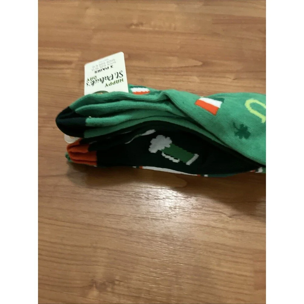 St. Patrick's Day Novelty Socks 3 Pairs Shoe Size 6-12 & 10-13
